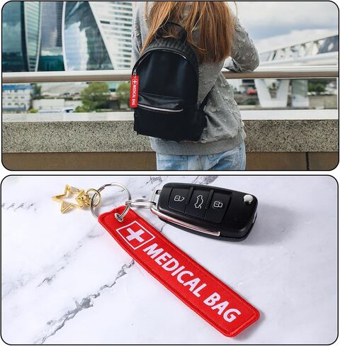 2 Pcs Medical Alert Bag Tags, Medical Equipment Luggage Tag Double-Sided Travel Tag, Red Key Identification Tags Medicals Id Accessories for Luggage Purse Backpacks in Saudi Arabia