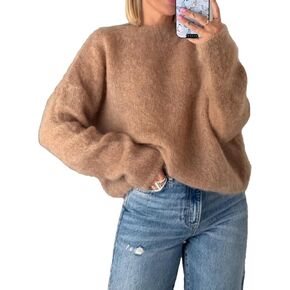 Womens Soft Fuzzy Knit Sweater Oversized Cozy Pullover Jumper Long Sleeve Casual Crewneck Sweater in Saudi Arabia