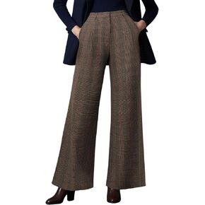 OctMoon Women's High Waisted Wide Leg Palazzo Pants – Long Striped Trousers for Tall Women – Flowy Extra Long Plaid Pants in Saudi Arabia