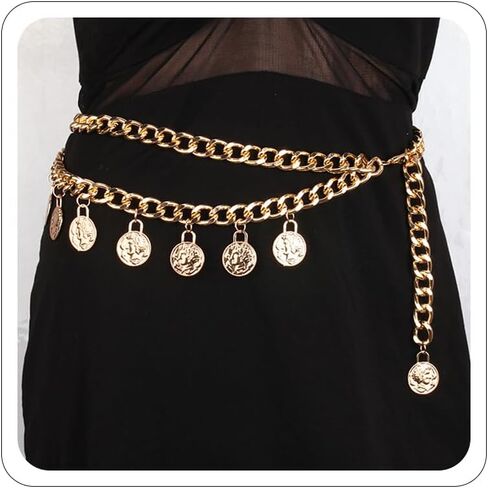 Gold Coin Pirate Waist Chain for Women Layered Coin Waist Chain Vintage Coins Pirate Costume Accessories Body Chains Charm Belt Chains Halloween Dress Pirate Jewelry in Saudi Arabia