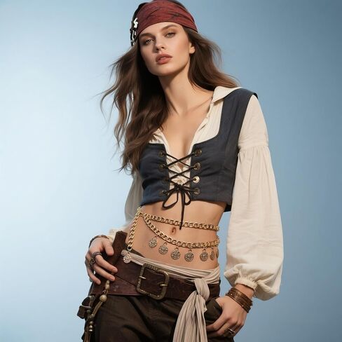 Gold Coin Pirate Waist Chain for Women Layered Coin Waist Chain Vintage Coins Pirate Costume Accessories Body Chains Charm Belt Chains Halloween Dress Pirate Jewelry in Saudi Arabia