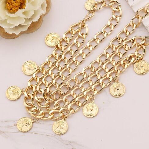 Gold Coin Pirate Waist Chain for Women Layered Coin Waist Chain Vintage Coins Pirate Costume Accessories Body Chains Charm Belt Chains Halloween Dress Pirate Jewelry in Saudi Arabia