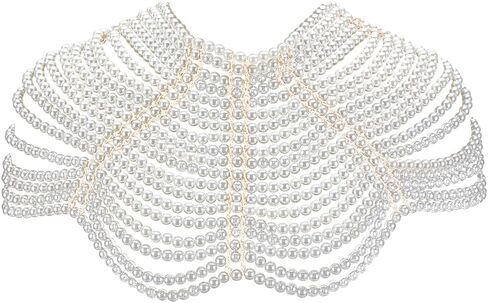 AHANDMAKER Pearl Body Chain Shoulder Necklaces Bra Chain Beaded Arm Chains Body Jewelry Summer Beach Bikini Shoulder Harness Wedding Party Accessories for Women, Golden in Saudi Arabia