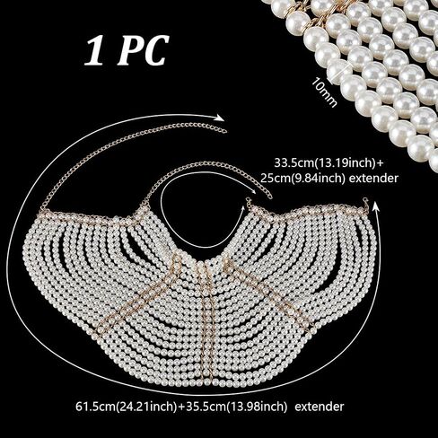 AHANDMAKER Pearl Body Chain Shoulder Necklaces Bra Chain Beaded Arm Chains Body Jewelry Summer Beach Bikini Shoulder Harness Wedding Party Accessories for Women, Golden in Saudi Arabia