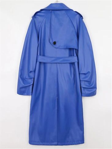 Women Belt Double Breasted Long Faux Leather Trench Coat in Saudi Arabia