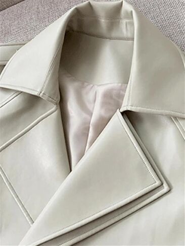 Women Belt Double Breasted Long Faux Leather Trench Coat in Saudi Arabia