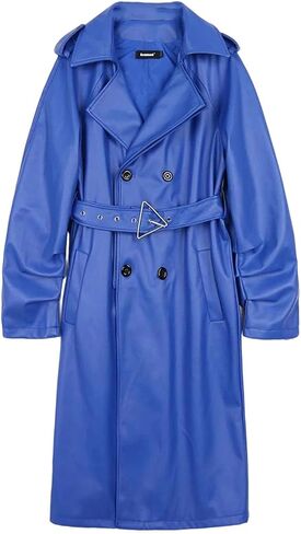 Women Belt Double Breasted Long Faux Leather Trench Coat in Saudi Arabia