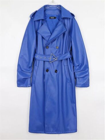 Women Belt Double Breasted Long Faux Leather Trench Coat in Saudi Arabia
