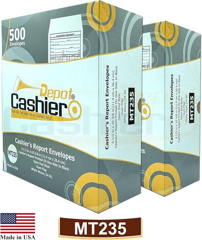 500 Cashier Depot MT235 Cashier's Report Envelope, 4 1/2" x 10 3/8", Sturdy 24lb. White, Cash Envelopes For Hotels, Restaurants, Gas Stations & Retailers (500 Envelopes) in Kuwait