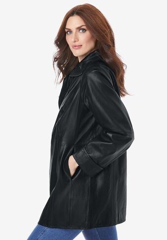 Roaman's Women's Plus Size Plus Size A-Line Leather Jacket in Saudi Arabia