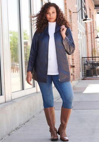 Roaman's Women's Plus Size Plus Size A-Line Leather Jacket in Saudi Arabia