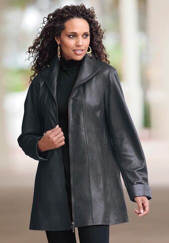 Roaman's Women's Plus Size Plus Size A-Line Leather Jacket in Saudi Arabia