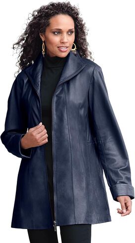 Roaman's Women's Plus Size Plus Size A-Line Leather Jacket in Saudi Arabia
