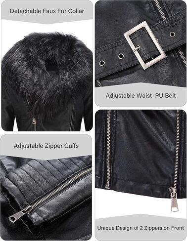 Bellivera Women's Faux Leather Jacket Moto Biker Sherpa-Lined Coat with Removable Fur Collar in Saudi Arabia