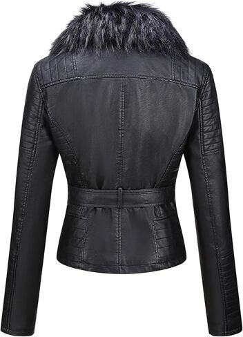 Bellivera Women's Faux Leather Jacket Moto Biker Sherpa-Lined Coat with Removable Fur Collar in Saudi Arabia
