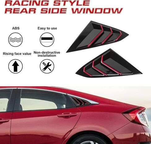 x xotic tech Rear Side Window Louver Cover Trim, Air Vent Scoop Shades Carbon Fiber Pattern, Compatible with Honda Civic 10th Gen Sedan in Saudi Arabia