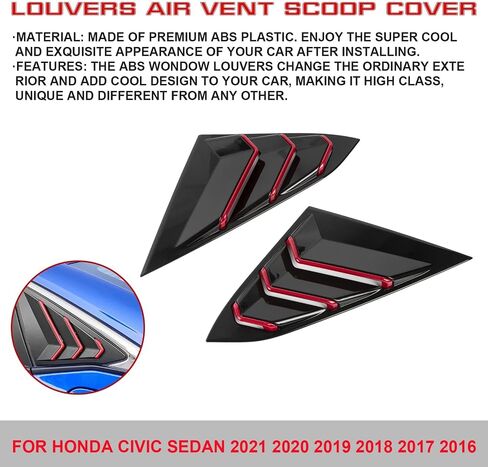 x xotic tech Rear Side Window Louver Cover Trim, Air Vent Scoop Shades Carbon Fiber Pattern, Compatible with Honda Civic 10th Gen Sedan in Saudi Arabia
