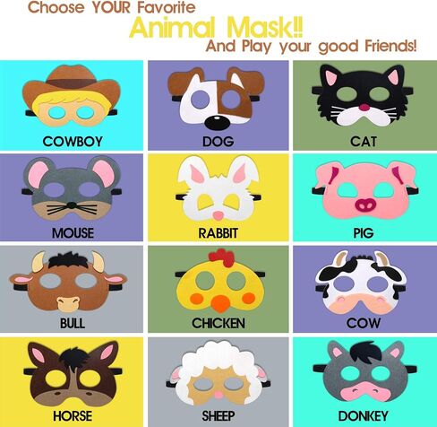 CiyvoLyeen Safari Jungle Animal Felt Masks Wild Animal Theme Birthday Party Favors Costumes Dress-Up Party Supplies(12 Pieces) in Saudi Arabia