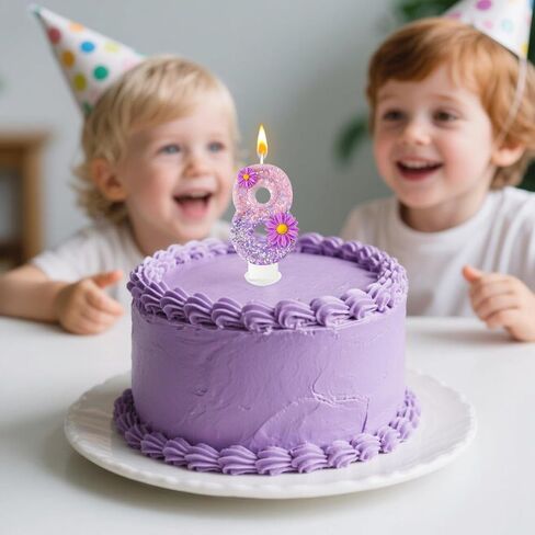شموع عيد ميلاد على شكل زهرة أرجوانية، شموع عيد ميلاد رقم 8 للكيك، مناسبة لتزيين الكيك وحفلات أعياد الميلاد الكرتونية والذكرى السنوية للزفاف وغيرها من لوازم الاحتفالات (8 شموع) in Kuwait