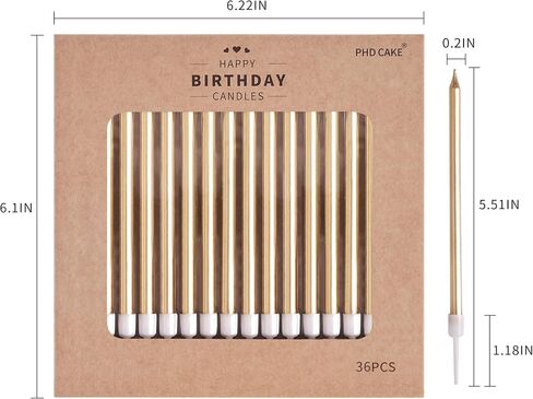 PHD CAKE 36-Count Champagne Long Thin Metallic Birthday Candles, Cake Candles, Birthday Parties, Wedding Decorations, Party Candles, Cake Decorations in Saudi Arabia
