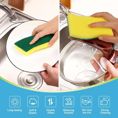 إسفنجة تنظيف شديدة التحمل من آيديا - 24 قطعة، موزع صابون الأطباق للمطبخ، 2 في 1 مع موزع صابون وحامل إسفنجة للحمام، سطح الطاولة، المغسلة - 25 أونصة - أبيض... in Kuwait