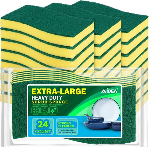 AIDEA Heavy Duty Scrub Sponge-24 Count, Dish Soap Dispenser for Kitchen, 2in1 with Soap Dispenser and Sponge Holder for Bathroom, Countertop, Sink-25Oz-White… in Saudi Arabia