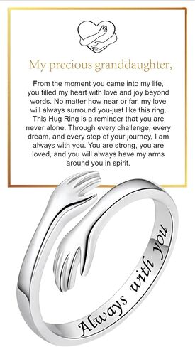 Granddaughter Hug Ring For Hope Rings, Stainless Steel Motivation Hugging Hands Open Engraved "Always With You" Message Adjustable Non Tarnish Jewelry Birthday Gift Card in Saudi Arabia
