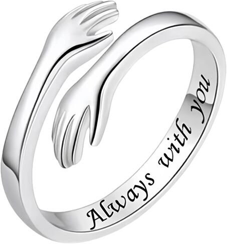 Granddaughter Hug Ring For Hope Rings, Stainless Steel Motivation Hugging Hands Open Engraved "Always With You" Message Adjustable Non Tarnish Jewelry Birthday Gift Card in Saudi Arabia