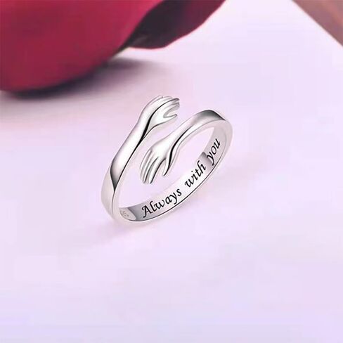 Granddaughter Hug Ring For Hope Rings, Stainless Steel Motivation Hugging Hands Open Engraved "Always With You" Message Adjustable Non Tarnish Jewelry Birthday Gift Card in Saudi Arabia