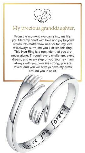 Granddaughter Hug Ring For Hope Rings, Stainless Steel Motivation Hugging Hands Open Engraved "Always With You" Message Adjustable Non Tarnish Jewelry Birthday Gift Card in Saudi Arabia