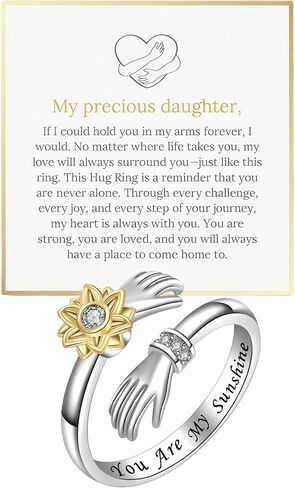 Granddaughter Hug Ring For Hope Rings, Stainless Steel Motivation Hugging Hands Open Engraved "Always With You" Message Adjustable Non Tarnish Jewelry Birthday Gift Card in Saudi Arabia