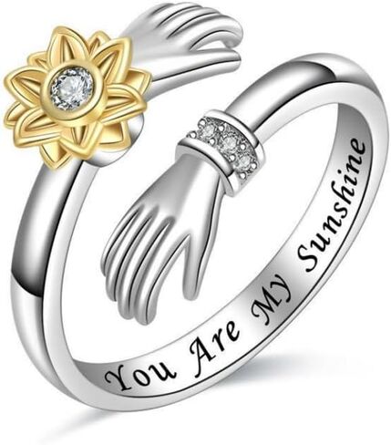 Granddaughter Hug Ring For Hope Rings, Stainless Steel Motivation Hugging Hands Open Engraved "Always With You" Message Adjustable Non Tarnish Jewelry Birthday Gift Card in Saudi Arabia