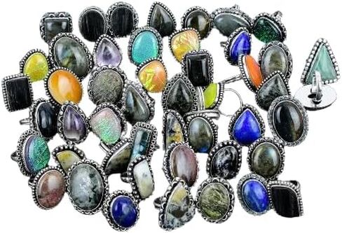 Women's Chunky Silver Rings Pack - 10 Pcs Stackable Fashion Ring Set, Silver Plated Statement Knuckle Handmade Gemstone Gothic Vintage Rings in Saudi Arabia
