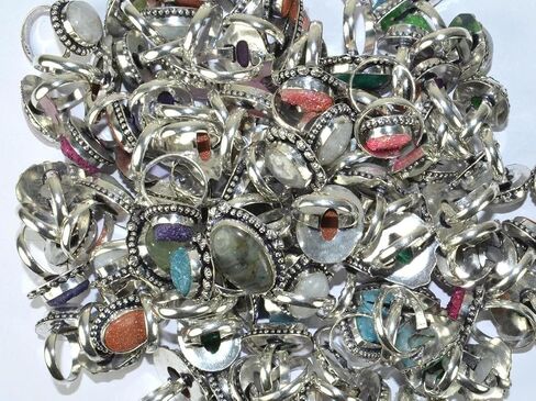 Women's Chunky Silver Rings Pack - 10 Pcs Stackable Fashion Ring Set, Silver Plated Statement Knuckle Handmade Gemstone Gothic Vintage Rings in Saudi Arabia