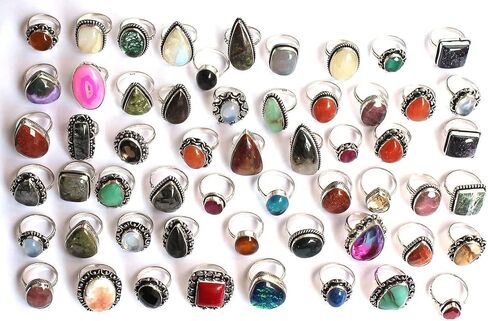 Women's Chunky Silver Rings Pack - 10 Pcs Stackable Fashion Ring Set, Silver Plated Statement Knuckle Handmade Gemstone Gothic Vintage Rings in Saudi Arabia
