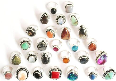 Women's Chunky Silver Rings Pack - 10 Pcs Stackable Fashion Ring Set, Silver Plated Statement Knuckle Handmade Gemstone Gothic Vintage Rings in Saudi Arabia