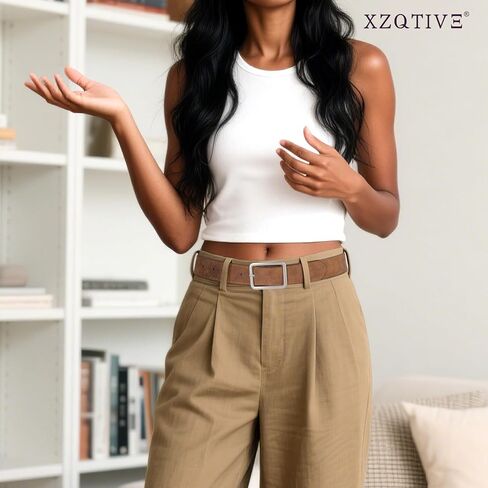 XZQTIVE أحزمة نسائية من جلد الغزال للنساء أحزمة جلدية عصرية مع مشبك فضي حزام خصر للسيدات لفستان جان بانت in Kuwait