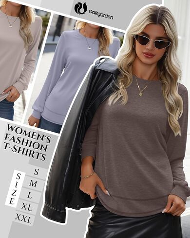 4 Pack Women's Long Sleeve Shirts, Crew Neck Cotton Tees Curved Hem Tunic Pullover Sweatshirts Knit Loose T-Shirts in Saudi Arabia