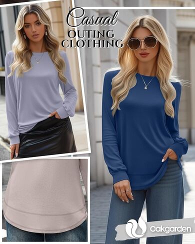 4 Pack Women's Long Sleeve Shirts, Crew Neck Cotton Tees Curved Hem Tunic Pullover Sweatshirts Knit Loose T-Shirts in Saudi Arabia