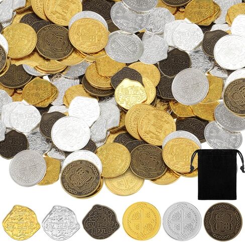 Hanaive 100 Pcs Metal Pirate Coins Pirate Coins Treasure Chest Spanish Doubloon Fake Coins Tokens for Kids Board Games Pirate Party Cosplay (Bronze,Irregular) in Saudi Arabia