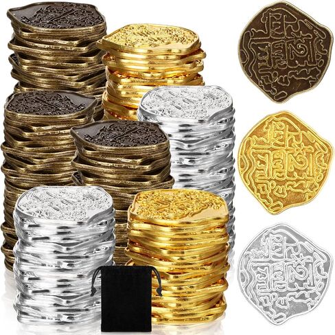 Hanaive 100 Pcs Metal Pirate Coins Pirate Coins Treasure Chest Spanish Doubloon Fake Coins Tokens for Kids Board Games Pirate Party Cosplay (Bronze,Irregular) in Saudi Arabia