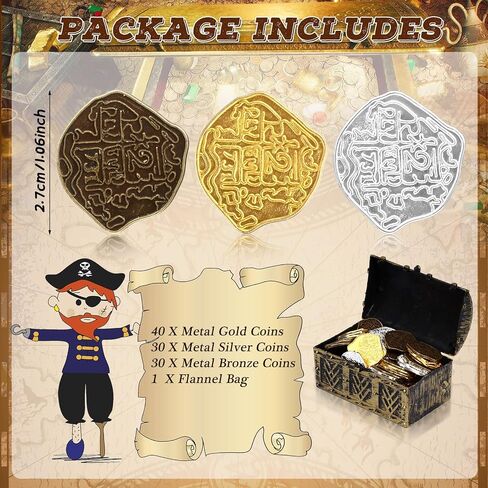 Hanaive 100 Pcs Metal Pirate Coins Pirate Coins Treasure Chest Spanish Doubloon Fake Coins Tokens for Kids Board Games Pirate Party Cosplay (Bronze,Irregular) in Saudi Arabia