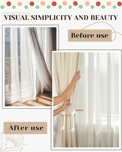SATINIOR 2 Pack Boho Curtain Tiebacks Bow Rustic Holdbacks for Drapes Natural Cotton Rope Farmhouse Curtain Tie Back Holder with Wood Stick Decorative Boho Decor for Home Office Window Drapery Beige in Saudi Arabia