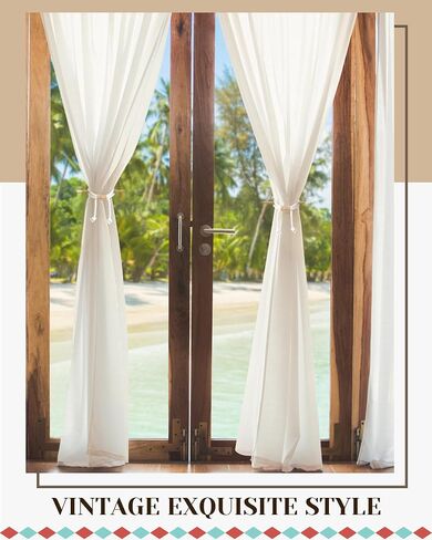 SATINIOR 2 Pack Boho Curtain Tiebacks Bow Rustic Holdbacks for Drapes Natural Cotton Rope Farmhouse Curtain Tie Back Holder with Wood Stick Decorative Boho Decor for Home Office Window Drapery Beige in Saudi Arabia
