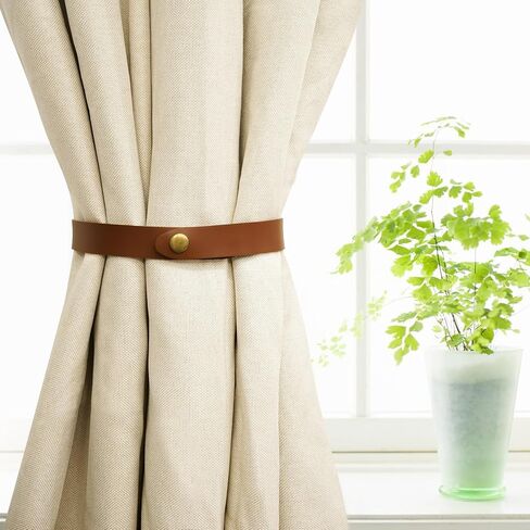 Home Queen PU Leather Curtain Tiebacks, Modern Faux Leather Curtain Straps with Adjustable Buttons, No Drill Holdbacks for Bedroom, Living Room, Hotel, Office, Set of 2,Chocolate in Saudi Arabia