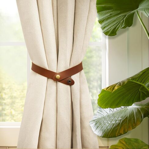 Home Queen PU Leather Curtain Tiebacks, Modern Faux Leather Curtain Straps with Adjustable Buttons, No Drill Holdbacks for Bedroom, Living Room, Hotel, Office, Set of 2,Chocolate in Saudi Arabia