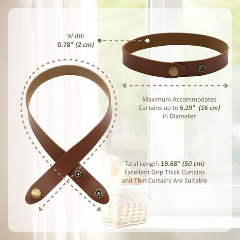 Home Queen PU Leather Curtain Tiebacks, Modern Faux Leather Curtain Straps with Adjustable Buttons, No Drill Holdbacks for Bedroom, Living Room, Hotel, Office, Set of 2,Chocolate in Saudi Arabia