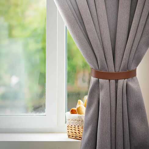 Home Queen PU Leather Curtain Tiebacks, Modern Faux Leather Curtain Straps with Adjustable Buttons, No Drill Holdbacks for Bedroom, Living Room, Hotel, Office, Set of 2,Chocolate in Saudi Arabia