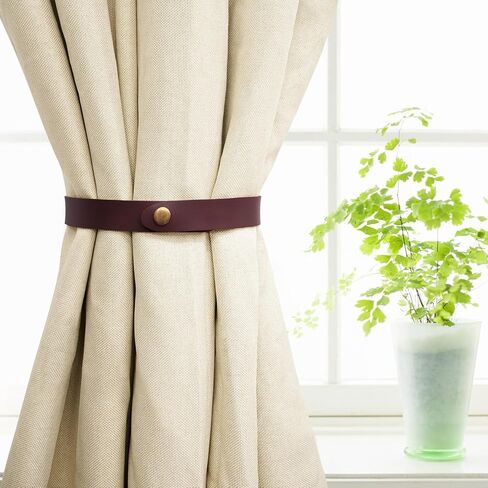 Home Queen PU Leather Curtain Tiebacks, Modern Faux Leather Curtain Straps with Adjustable Buttons, No Drill Holdbacks for Bedroom, Living Room, Hotel, Office, Set of 2,Chocolate in Saudi Arabia