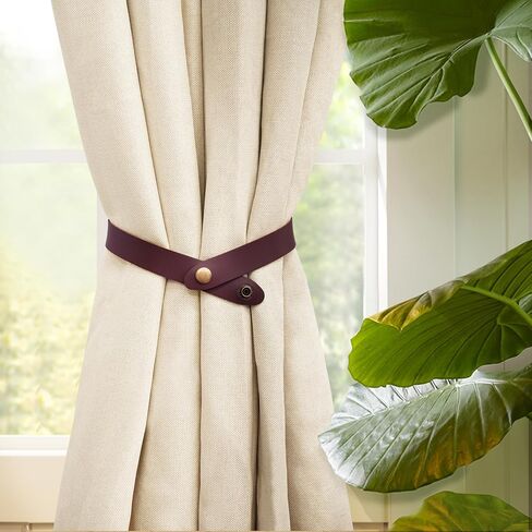 Home Queen PU Leather Curtain Tiebacks, Modern Faux Leather Curtain Straps with Adjustable Buttons, No Drill Holdbacks for Bedroom, Living Room, Hotel, Office, Set of 2,Chocolate in Saudi Arabia